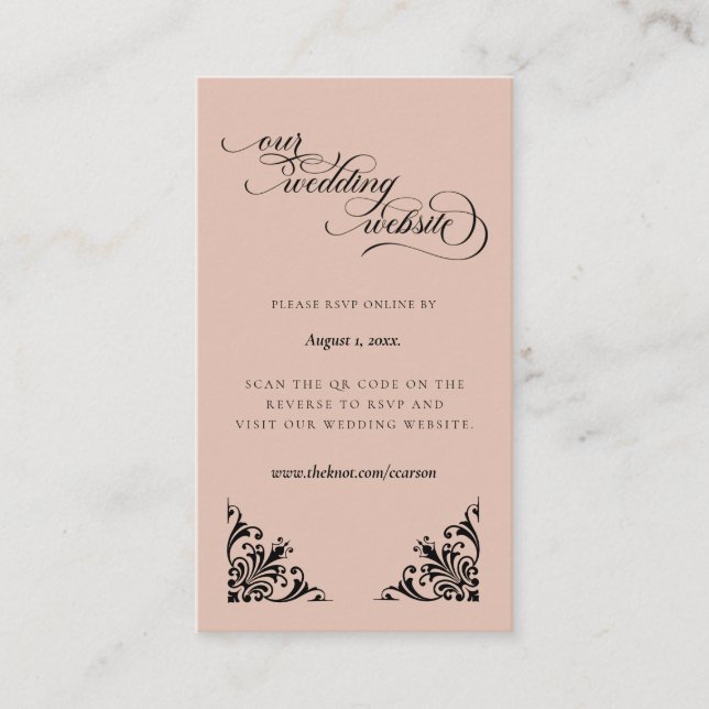 Calligrafy Beige & Black UAWG Wedding Website Begleitkarte (Vorderseite)