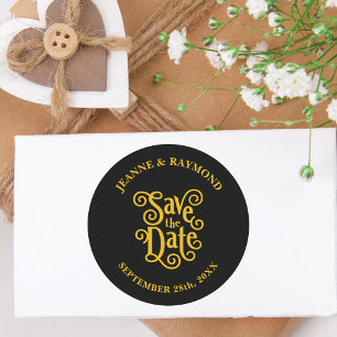 Calligrafy Black Gold Wedding Save the Date Runder Aufkleber
