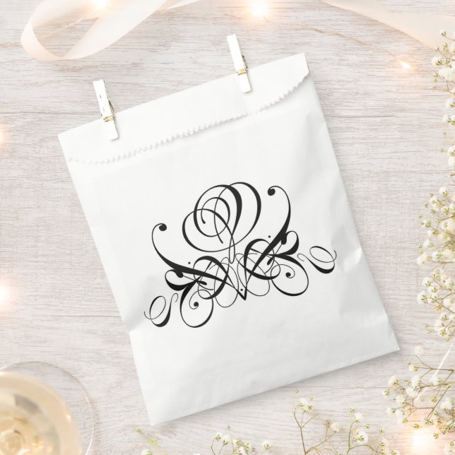 Calligrafy Black Rose Wedding Geschenktütchen (Ausgeschnitten)