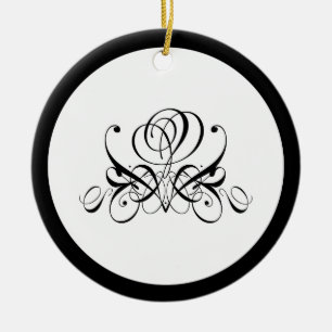 Calligrafy Black Rose Wedding Keramik Ornament