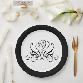 Calligrafy Black Rose Wedding Pappteller