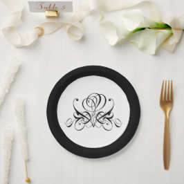 Calligrafy Black Rose Wedding Pappteller