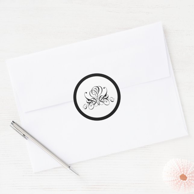 Calligrafy Black Rose Wedding Runder Aufkleber (Umschlag)
