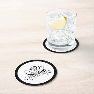 Calligrafy Black Rose Wedding Runder Pappuntersetzer