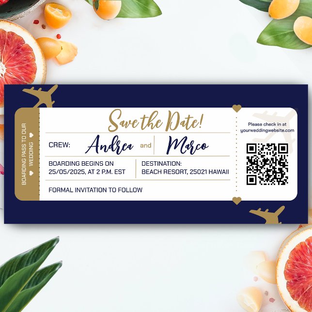 Calligrafy Boarding Pass Wedding Save the Date Magnetkarte (Boarding Pass Wedding Save The Date)