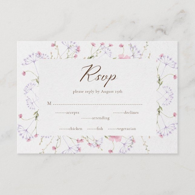 Calligrafy Cream Watercolor Wildblume RSVP Card Begleitkarte (Vorderseite)