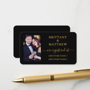 Calligrafy Foto Wedding Registry Gold Black Begleitkarte