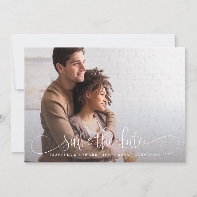 Calligrafy Foto Wedding Save the Date Card (Vorderseite)
