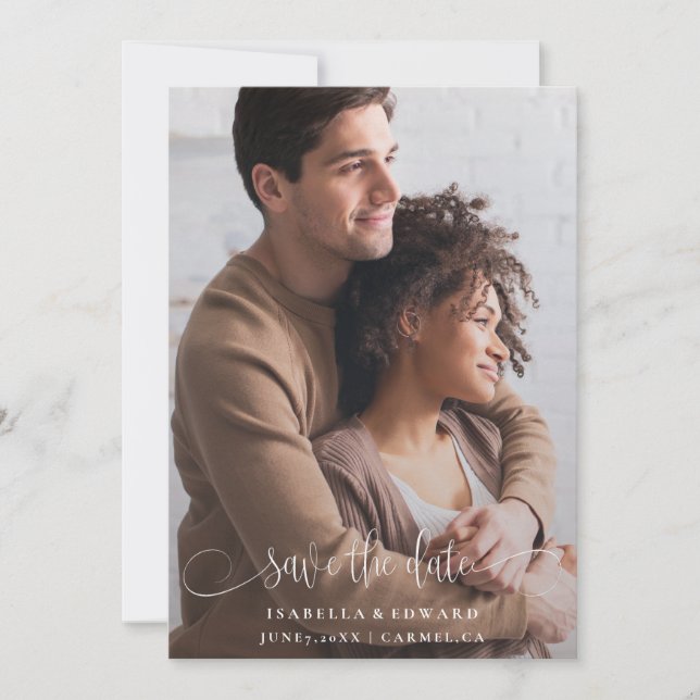 Calligrafy Foto Wedding Save the Date Card (Vorderseite)
