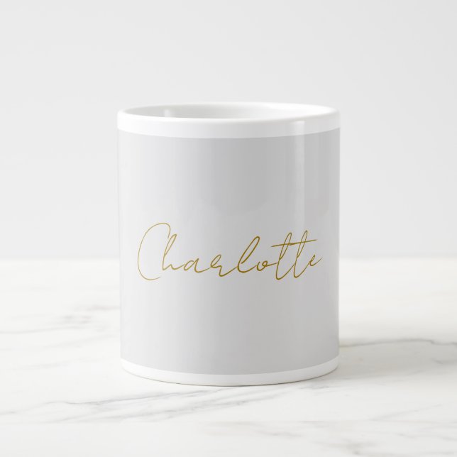 Calligrafy Gold Color Gray Custom Personal Edit Jumbo-Tasse (Vorderseite)