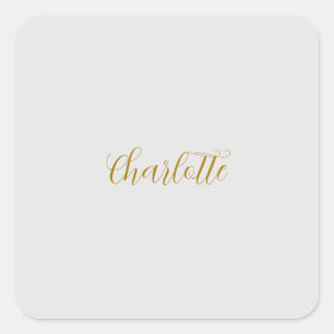 Calligrafy Gold Color Gray Custom Personal Edit Quadratischer Aufkleber