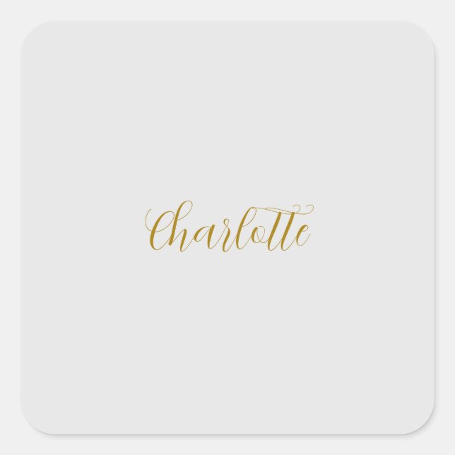 Calligrafy Gold Color Gray Custom Personal Edit Quadratischer Aufkleber (Vorderseite)