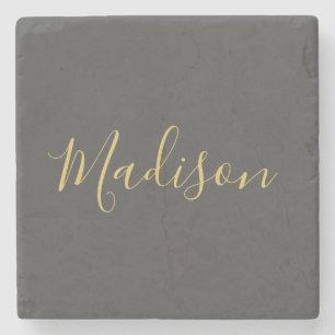Calligrafy Gold Color Gray Custom Personal Edit Steinuntersetzer