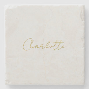 Calligrafy Gold Color Gray Custom Personal Edit Steinuntersetzer