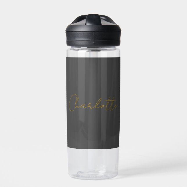 Calligrafy Gold Color Gray Custom Personal Edit Trinkflasche (Vorderseite)