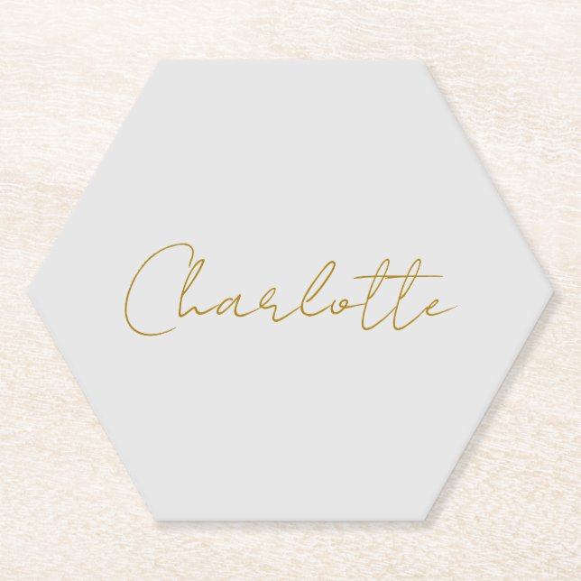 Calligrafy Gold Color Gray Custom Personal Edit Untersetzer (Vorderseite)