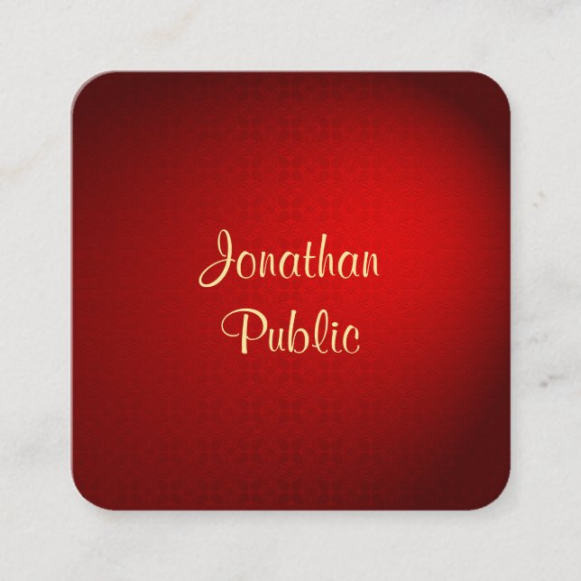 Calligrafy Gold Text Template Elegant Red Damask Quadratische Visitenkarte (Vorderseite)