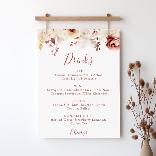 Calligrafy Graceful Floral Wedding Drinks Menü Poster (Von Creator hochgeladen)