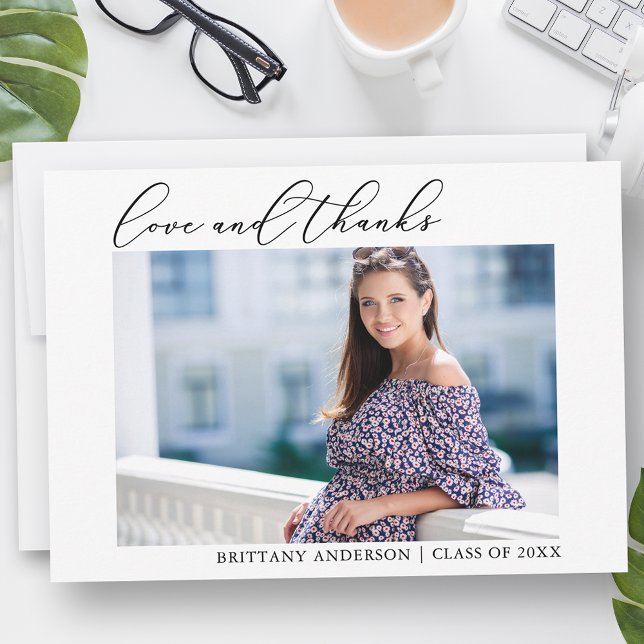 Calligrafy Ink Liebe und Danke Foto Abschluss (Customize to add text or more photos to back of card.)