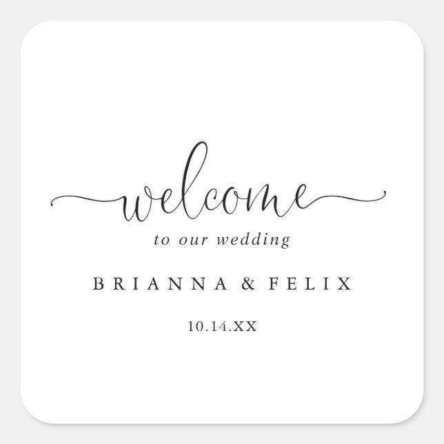 Calligrafy Liebe Extravagant Script Wedding Willko Quadratischer Aufkleber (Vorderseite)