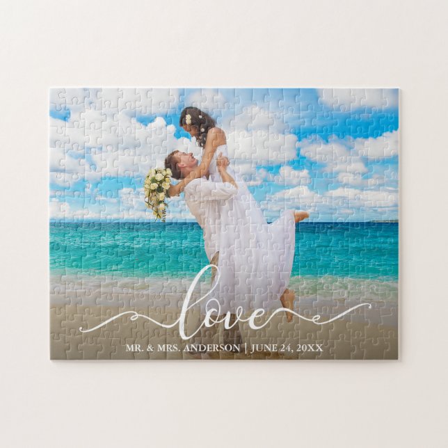 Calligrafy Liebe Wedding Foto Puzzle (Horizontal)