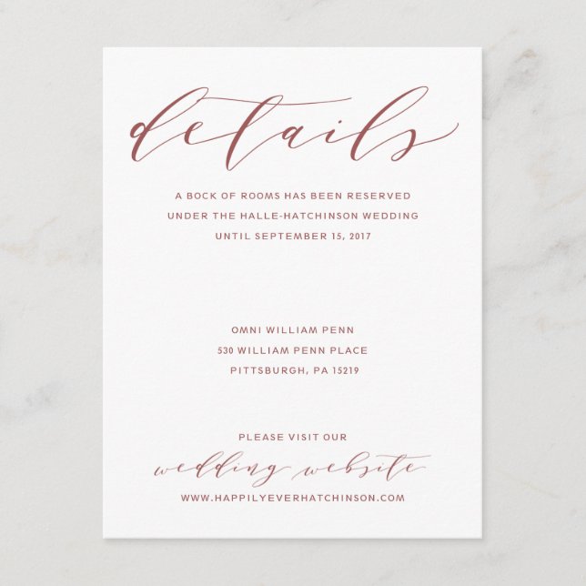 Calligrafy Wedding Details Card | Burgund Begleitkarte (Vorderseite)