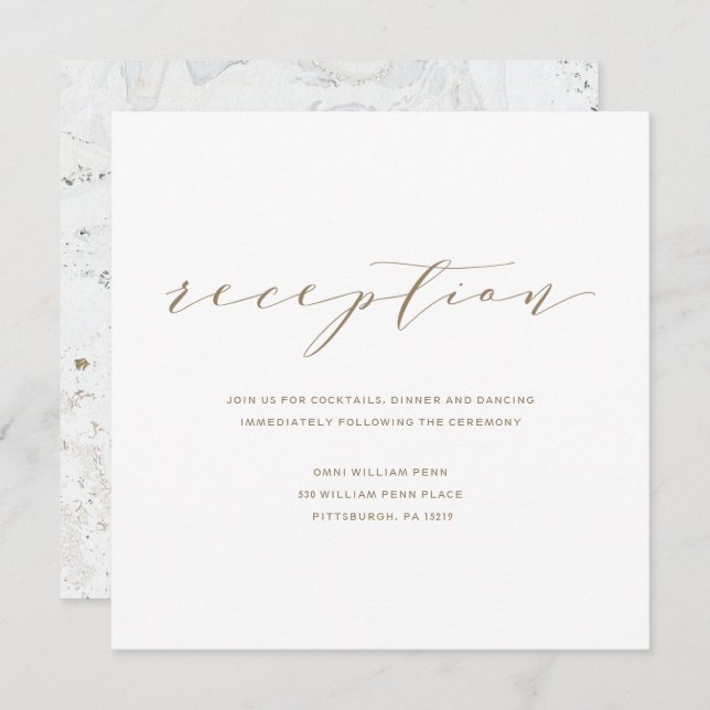 Calligrafy Wedding Reception Card | Gold Einladung (Vorne/Hinten)