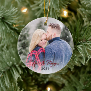 Calligraph   Familienname Doppelseitiges Foto Keramik Ornament