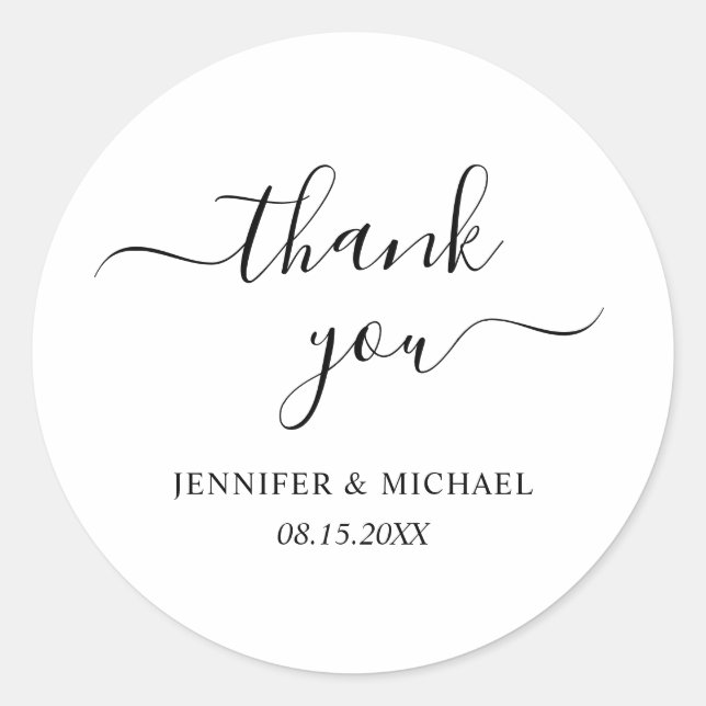 Calligraphed Elegant Modern Simple Danke Runder Aufkleber (Vorderseite)