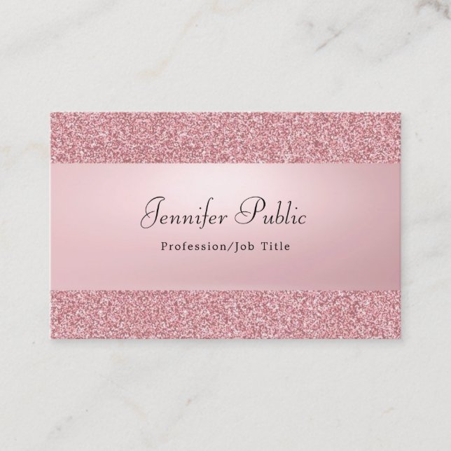 Calligraphed Name Rose Gold Glitzer Moderne Elegan Visitenkarte (Vorderseite)