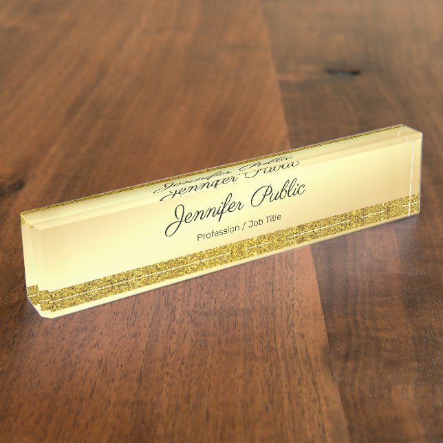 Calligraphed Text-Namen-eleganter GoldGlitzer Namensplakette (Seite)