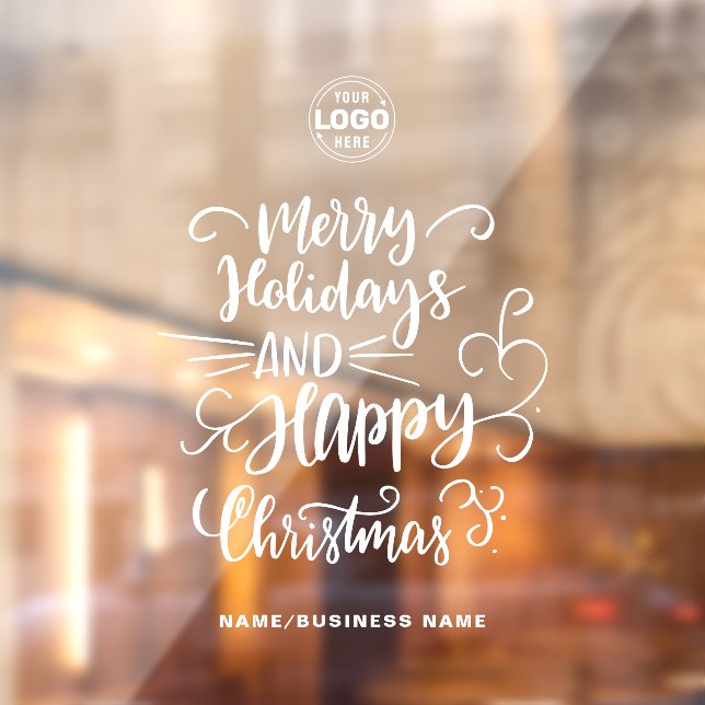 Calligraphic Frohe Weihnachten hinzufügen Ihr Logo Fensteraufkleber (Blatt 2)