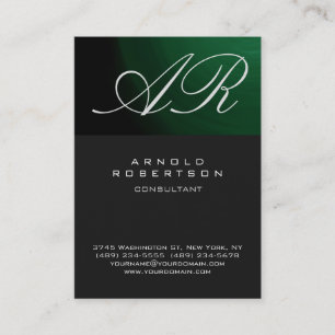 Calligraphic Grey Green Monogram Business Card Visitenkarte