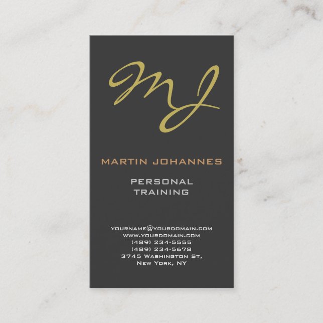 Calligraphic Monogram Gold Gray Business Card Visitenkarte (Vorderseite)