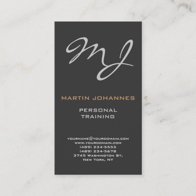 Calligraphic Monogram Gray Trainer Business Card Visitenkarte (Vorderseite)