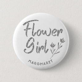 Calligraphic Silver Flower Girl Button