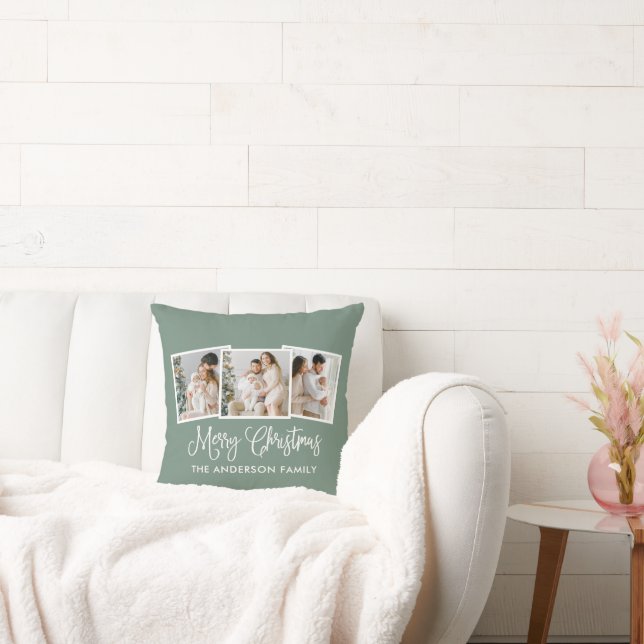 Calligraphie 3 Foto Frohe Weihnachtszeit Grün Kissen (Liege)