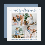 Calligraphie 4 Foto Weihnachten Dusty Blue Square<br><div class="desc">Modern Trendy Calligraphy Script 4 Foto Family Foto Collage Merry Christmas Square Holiday Card - Dusty Blue</div>