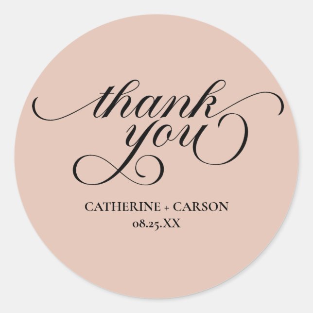 Calligraphie Beige Wedding Danke Stickers (Vorderseite)
