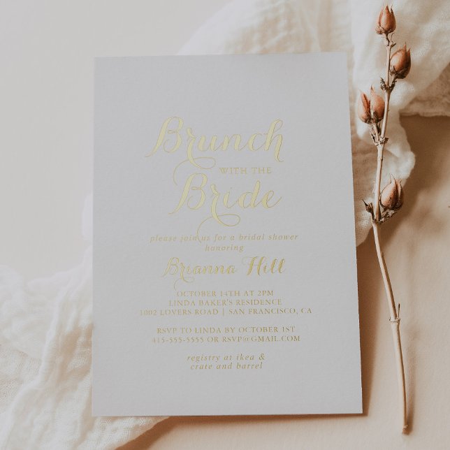 Calligraphie Brunch mit Bride Shower Gold Folieneinladung (Von Creator hochgeladen)