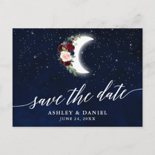 Calligraphie Celestial Floral Moon Save the Date Postkarte
