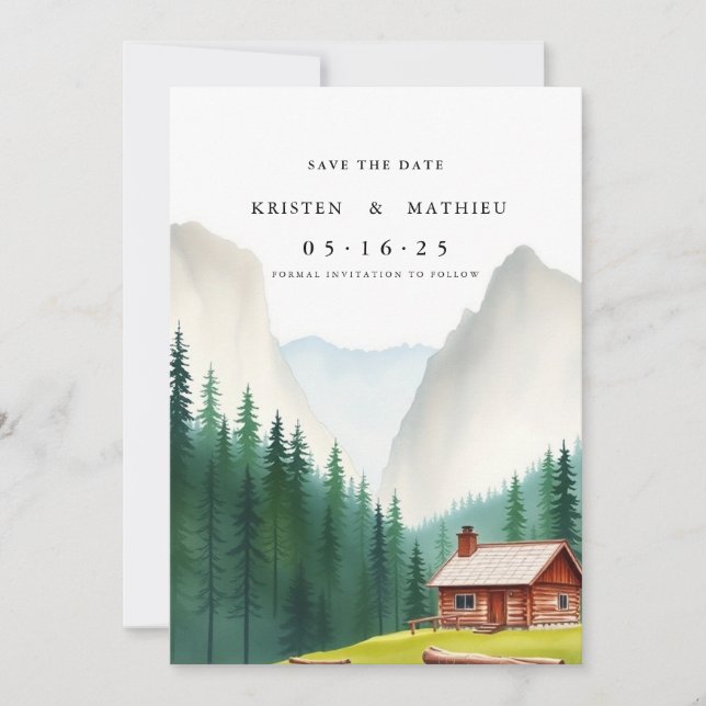 Calligraphie Editable Mountain Save The Date (Vorderseite)