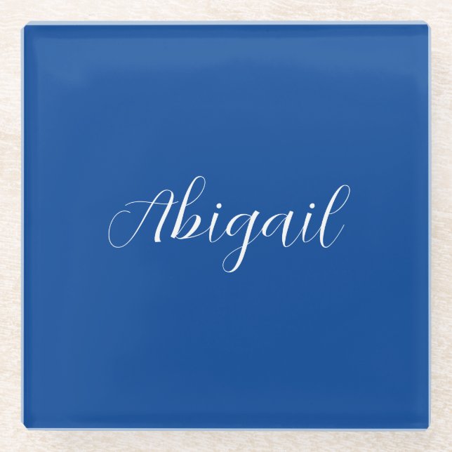 Calligraphie Eleganblau Schlichter einfacher Name Glasuntersetzer (Vorderseite)