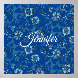 Calligraphie Elegant Blauer Individuelle Name Poster