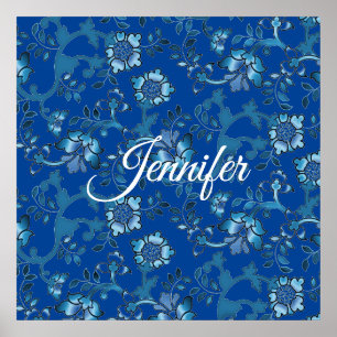 Calligraphie Elegant Blauer Individuelle Name Poster