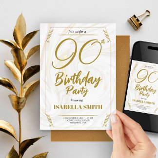 Calligraphie Elegant Moderne Gold 90. Geburtstag Einladung