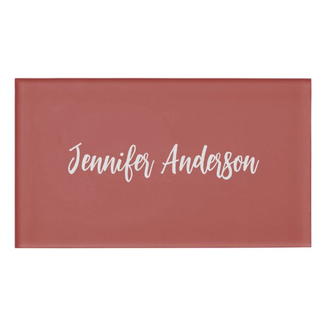 Calligraphie Elegant Personalisiert Brick Red Namenschild (Vorderseite)
