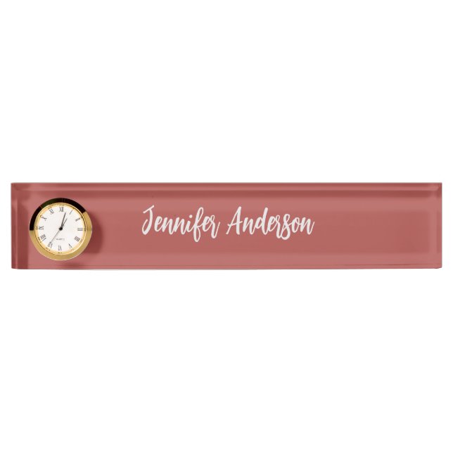 Calligraphie Elegant Personalisiert Brick Red Namensplakette (Vorderseite)