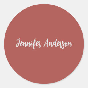 Calligraphie Elegant Personalisiert Brick Red Runder Aufkleber
