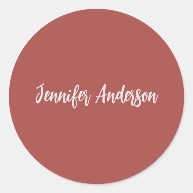 Calligraphie Elegant Personalisiert Brick Red Runder Aufkleber (Vorderseite)